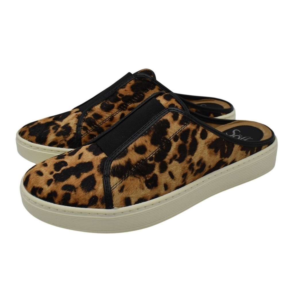 Sofft Women 10 Beekon Coffee Animal Print Slip On Platform Sneakers Mules Shoes